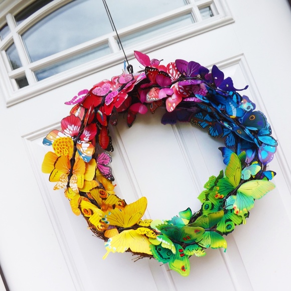 Thematic Threads Other - 🌈Rainbow butterfly 18in grapevine wreath